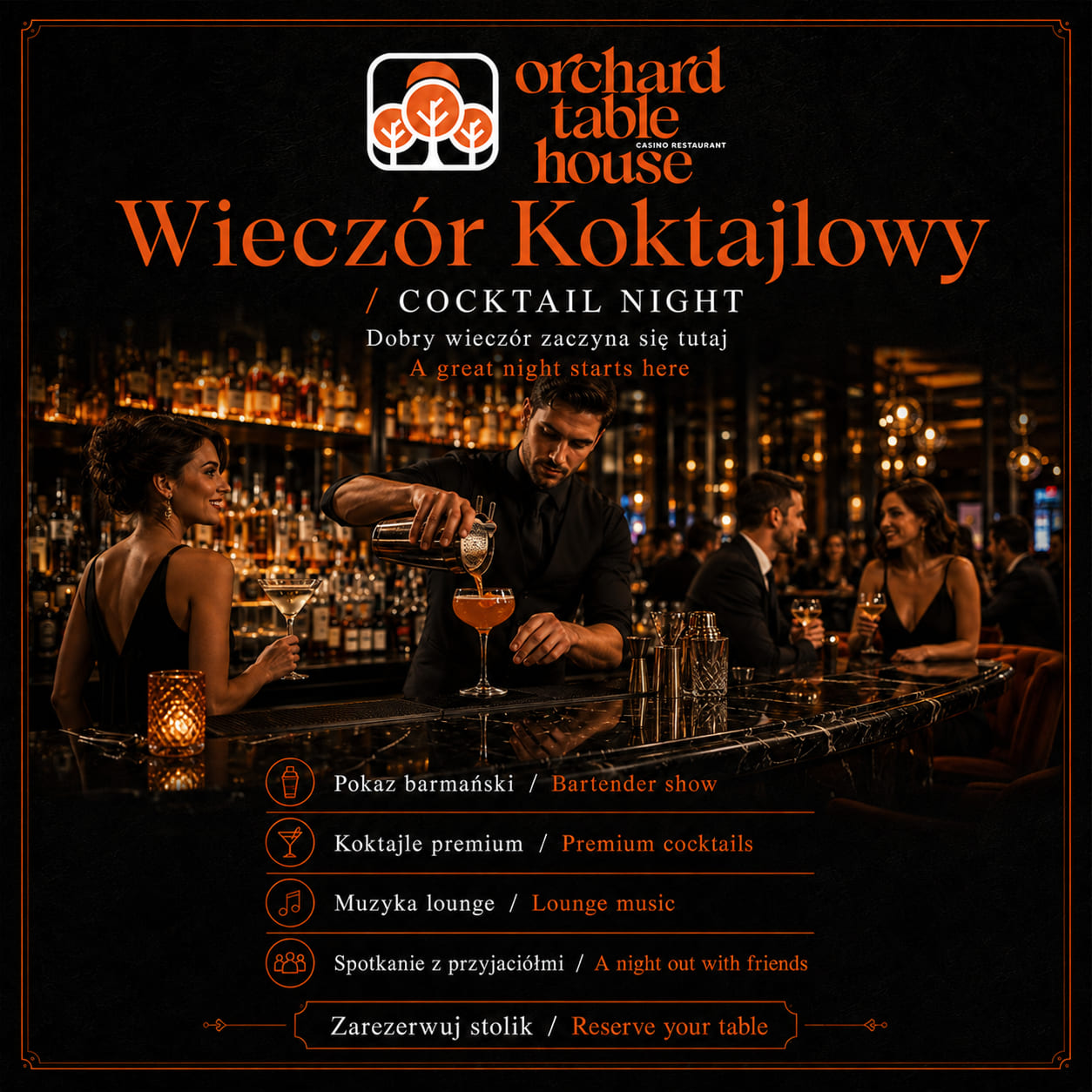 Plakat Cocktail Night — noc koktajli w Orchard Table House