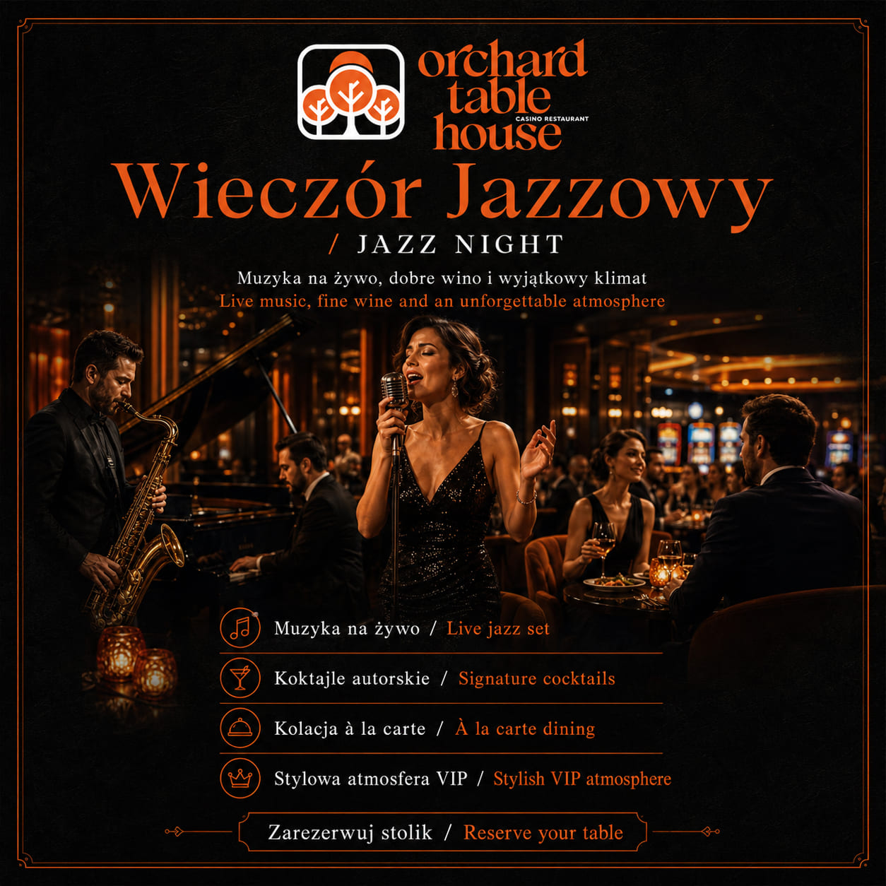 Plakat Jazz Night — wieczór jazzowy w Orchard Table House