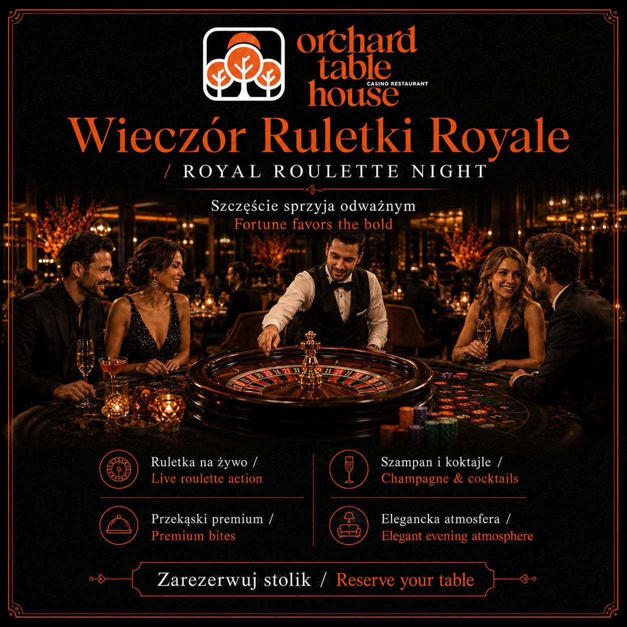 Plakat Royal Roulette Night — wieczór ruletki w Orchard Table House