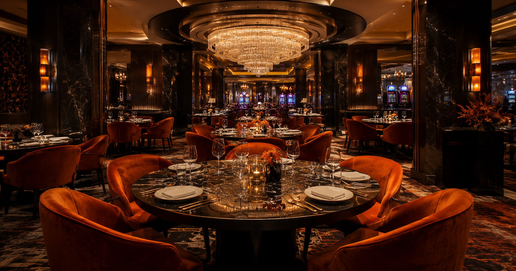 Elegancka sala restauracyjna z elementami casino — Orchard Table House Warszawa