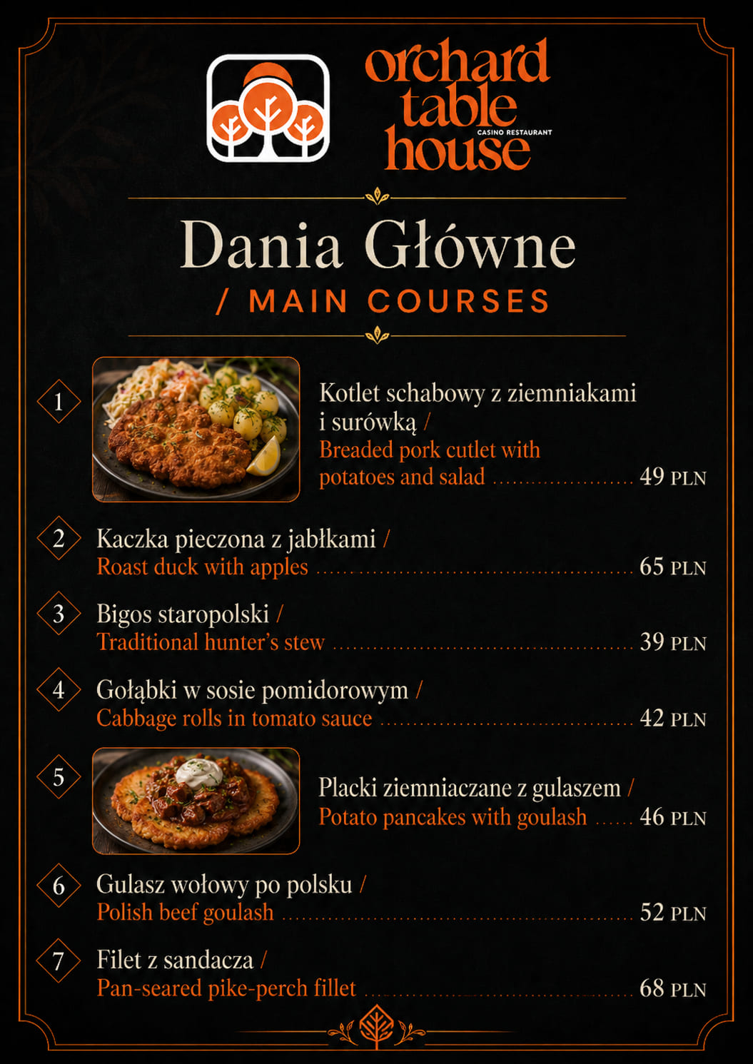 Karta dań głównych — Orchard Table House menu