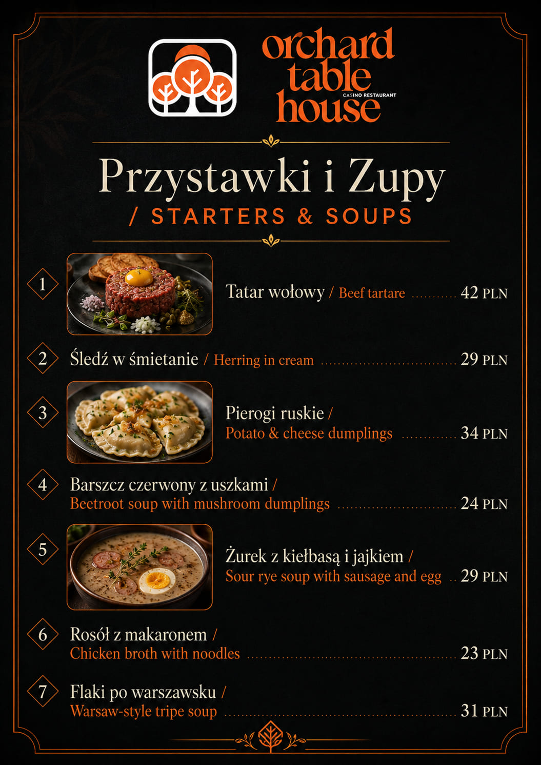 Karta przekąsek i zup Orchard Table House