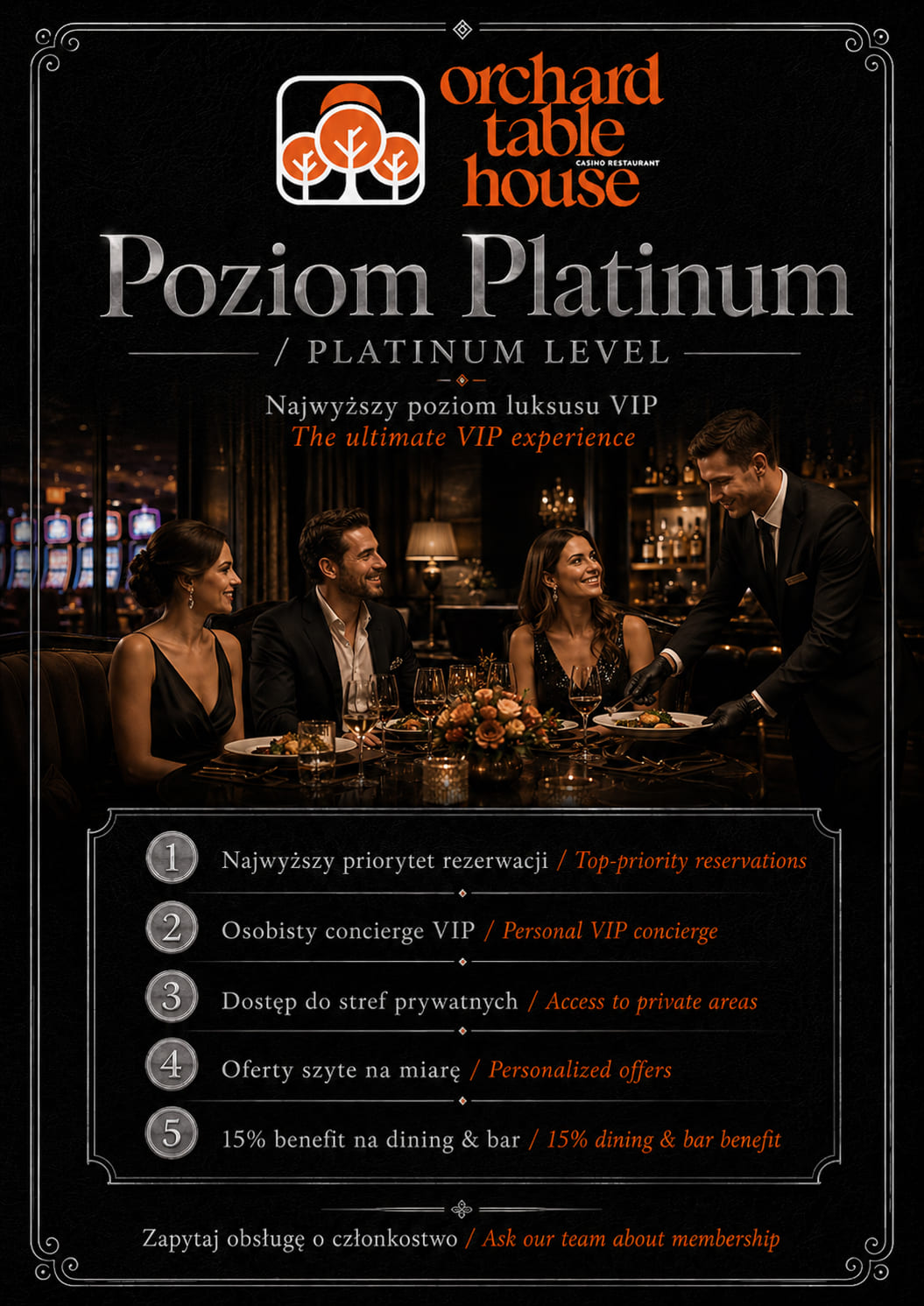 Karta członkowska Platinum — program VIP Orchard Table House
